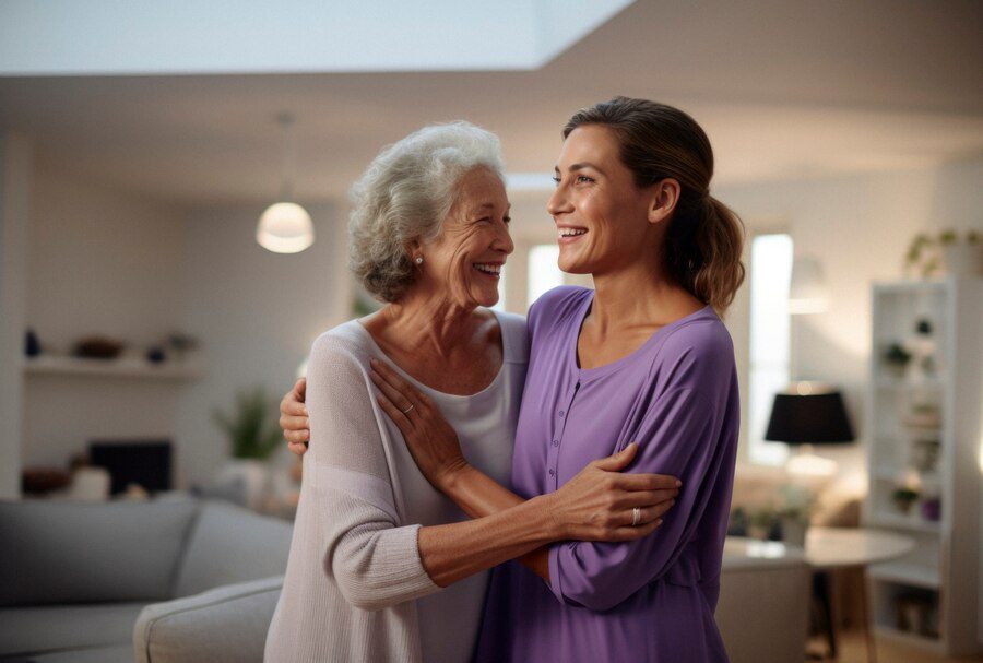 Portrait of affectionate adult mother and daughter<br />